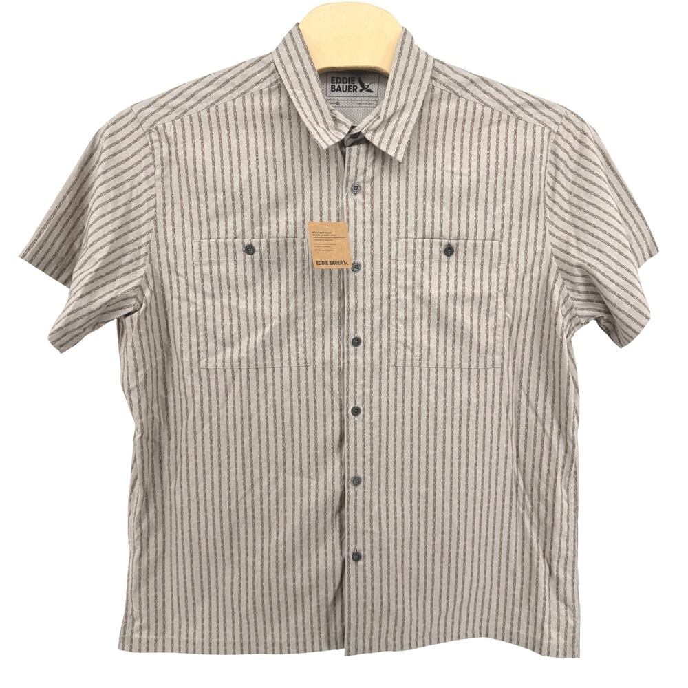 NEW Eddie Bauer Rainier 3.0 Shirt Mens XL Short Sleeve Button Down Khaki UPF 50+